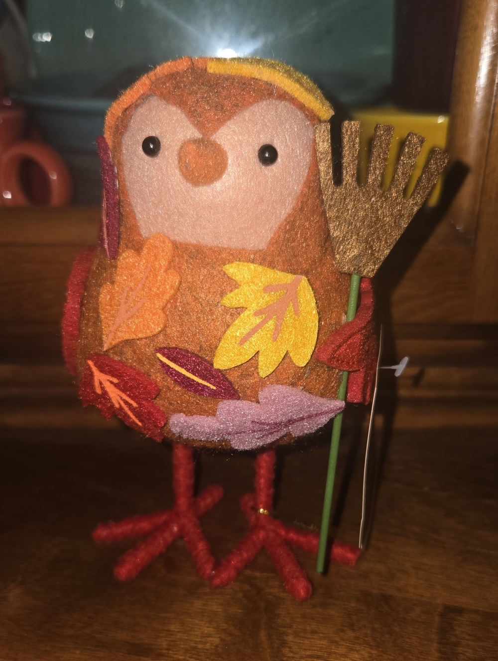 NWT Featherly Friends 'Raker' Halloween Harvest Raking Leaves Fabric Bird Decor